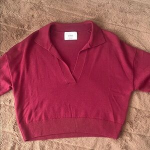Wilfred V-Neck Sweater with Collar in Red/Burgandy